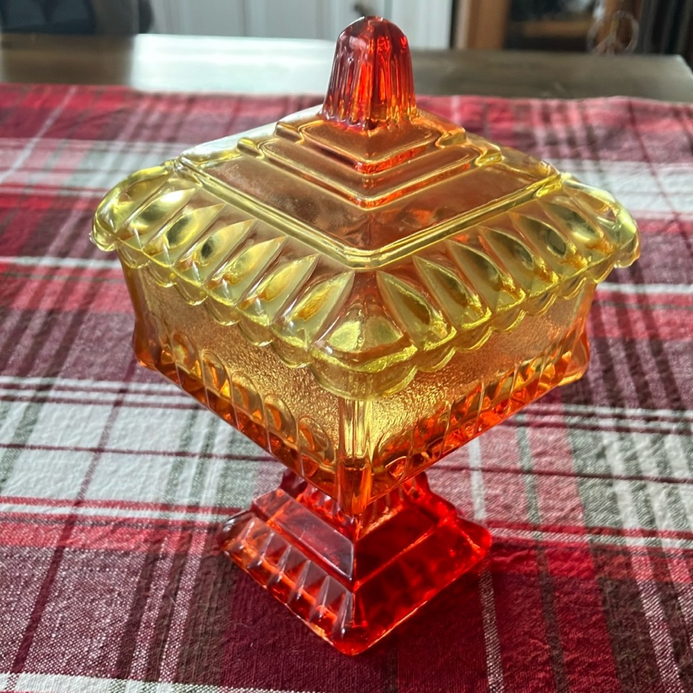 Vintage Amber and Red Glass Candy Dish